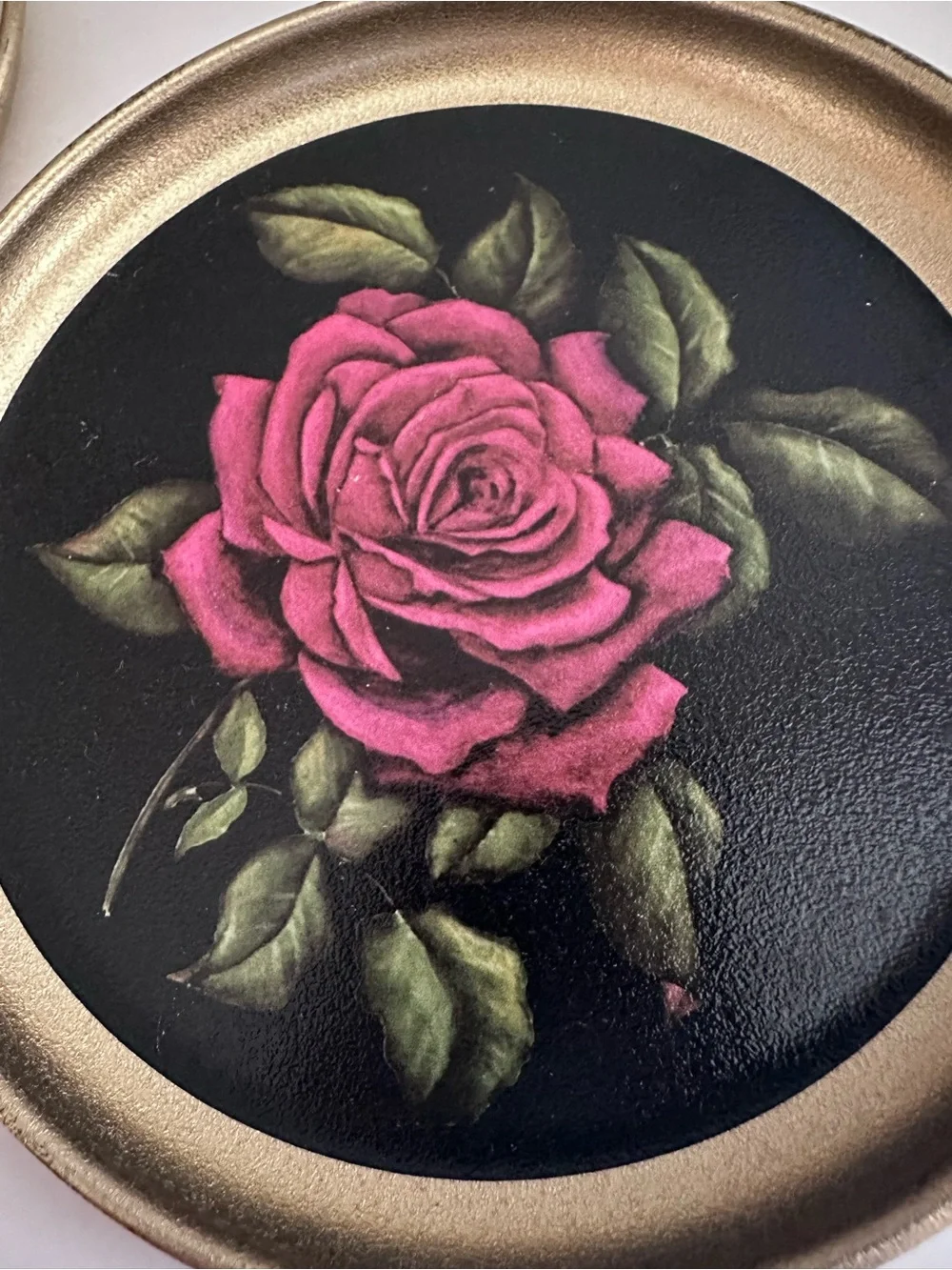 Vintage Decorative Tin Trays - Acorns and Rose - Excellent Condition